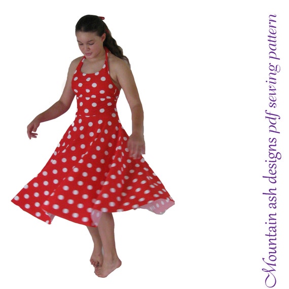 full skirt circle pattern dress neck Maria pdf 14 sizes pattern sewing dress 2 girls pattern halter