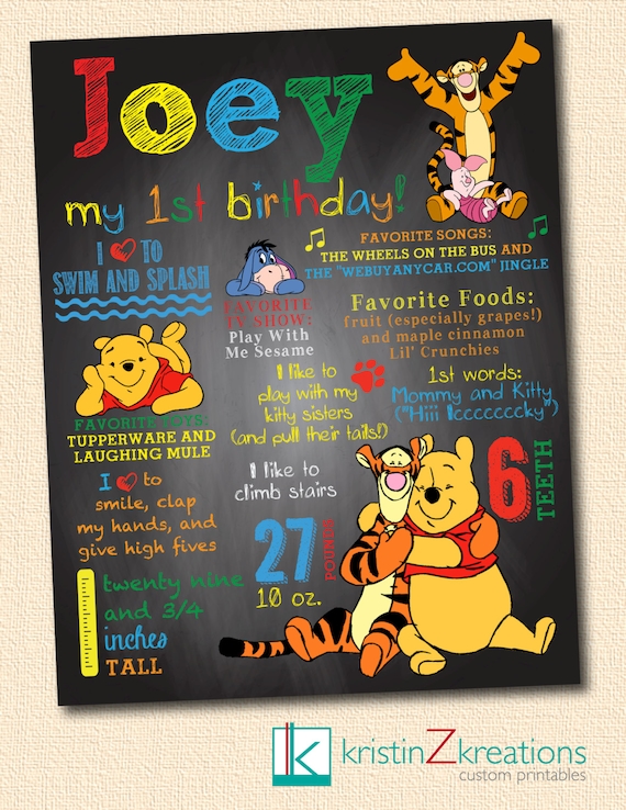 Custom Poster/Chalkboard Design (Winnie the Pooh)- digital file YOU PICK SIZE