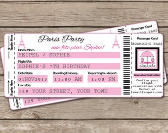 Paris Airline Invitation - Paris Invitation - Travel Invitation - Airline Ticket Invitation - Download & Personalize at home in Adobe Reader