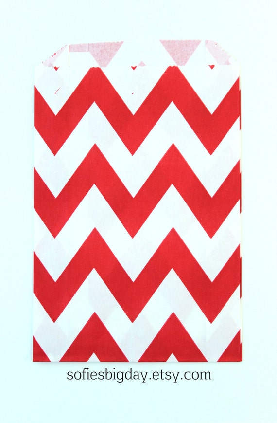 RED CHEVRON Stripe-20 Treat Bags-goody bags- favor bags-gift wrap-chevron stripe-red chevron stripe-packaging-20 count Il_570xn