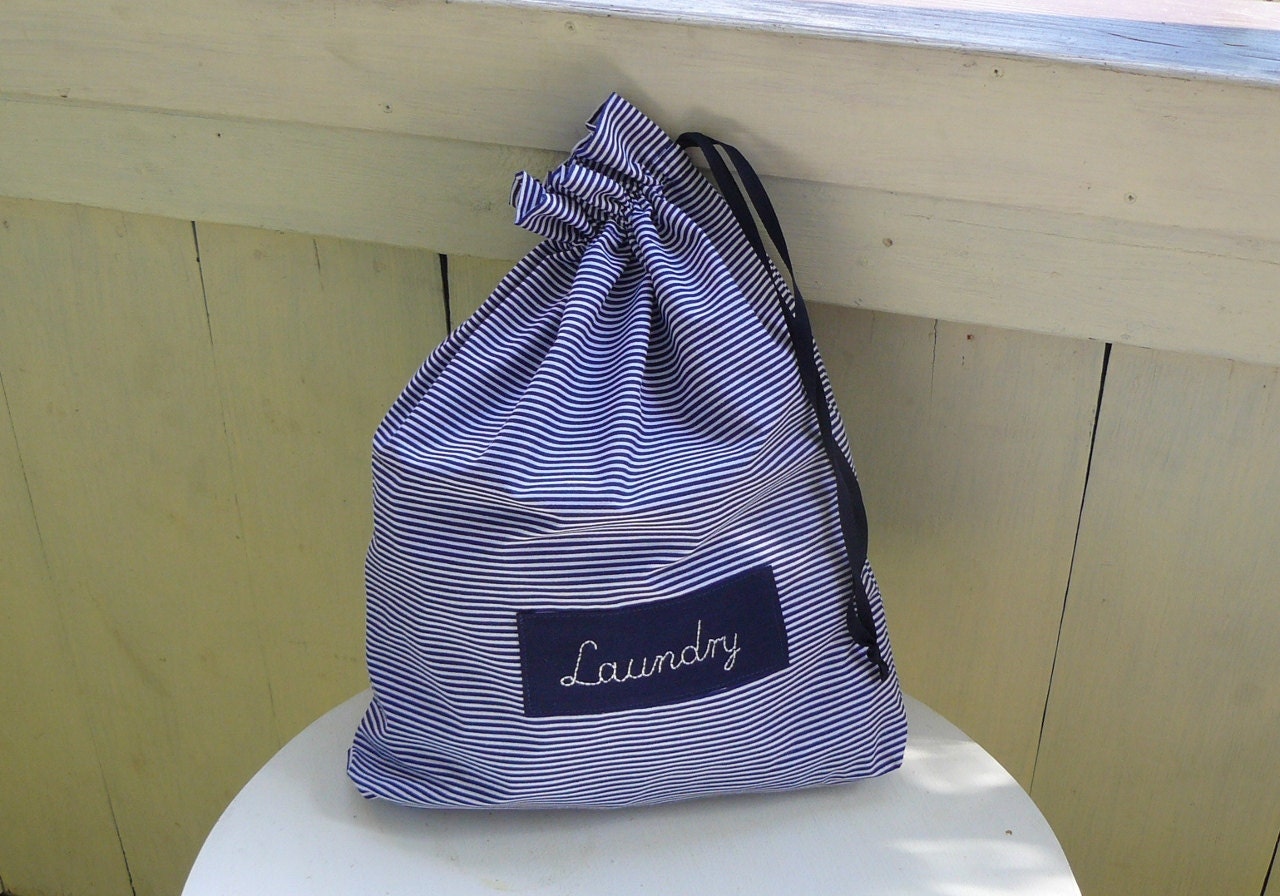 Travel laundry bag dirty clothes bag stripes navy blue bag