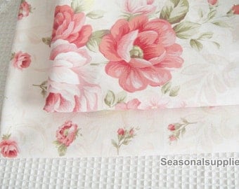 Pink Rose Fabric, Pink Floral Fabric, Rose Cotton, Japanese Fabric, Rose Cotton Fabric- 1/2 yard 18"X63" (QT303)