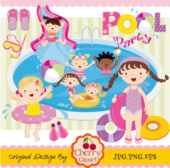 Download Pool Party Swim Girls Digital Clipart Set Personal and
