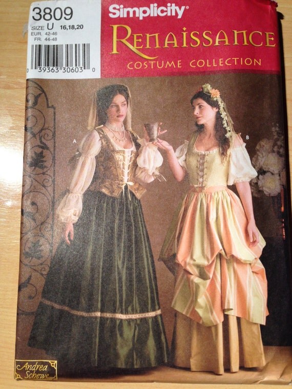 Simplicity Sewing Pattern 3809 Uncut Medieval Renaissance Costume Lady in Waiting and Tavern Maid Size 16-20