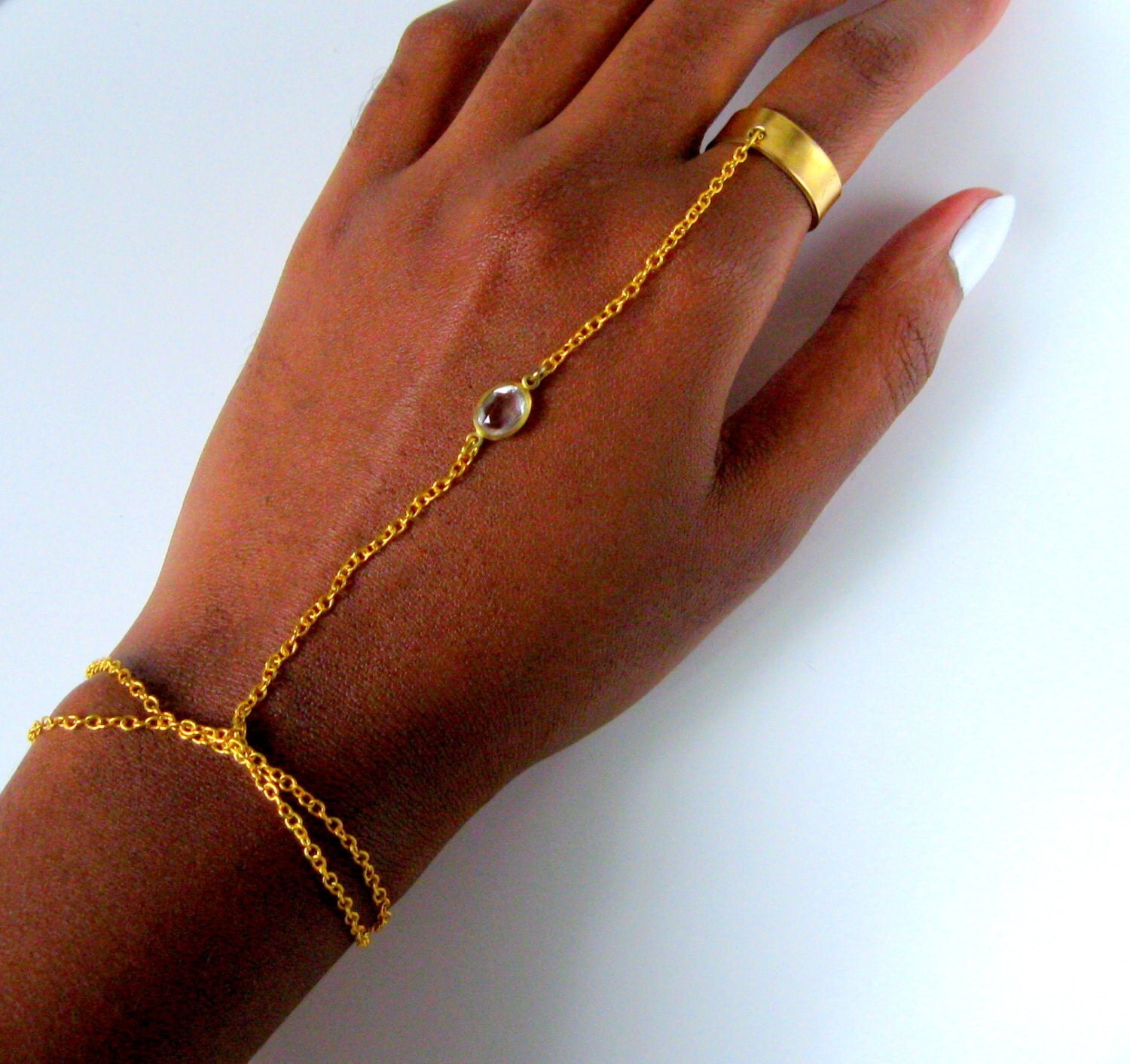 Crystal Hand Bracelet Panja Slave Bracelet tube ring Women