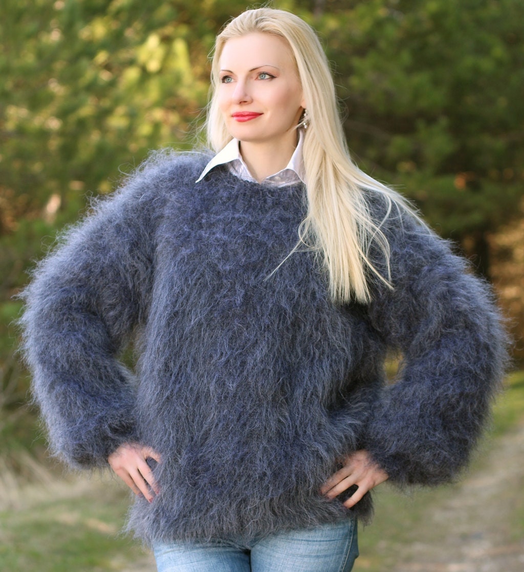 Made to order thick and fuzzy hand knitted mohair sweater