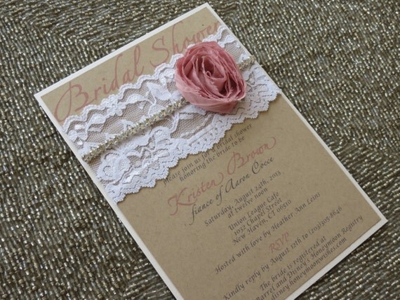 HAILEY - Shabby Chic Lace Bridal Shower Invitation - Customizable - Burlap and Pink