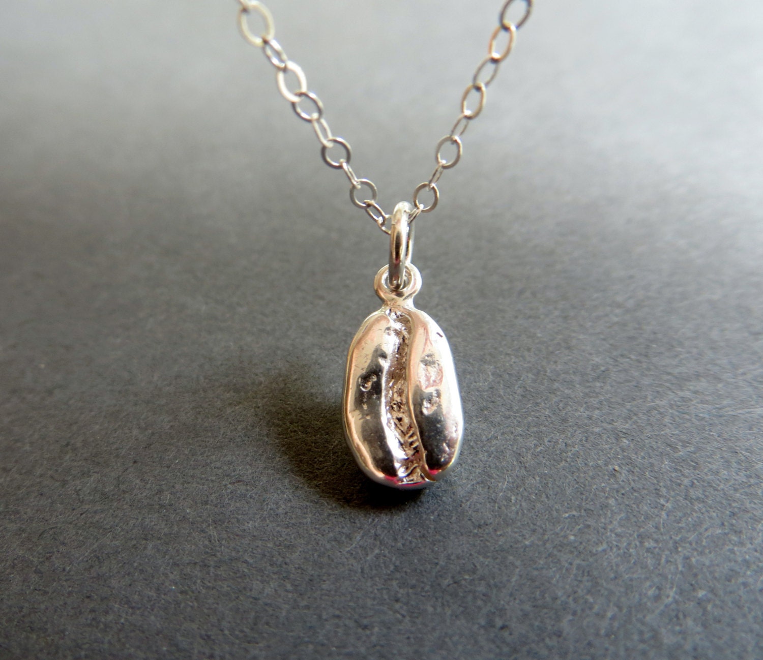 Coffee Bean Necklace. Sterling Silver Coffee Bean Pendant.