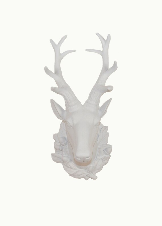 The Millie - Large White Resin Deer Head w/Filigree- White Deer Antlers Mounted - Faux Deer Head - Faux Taxidermy