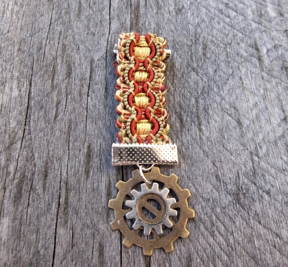 Clockpunk Steampunk Medal, Braided "Ribbon" & Gears: Lapel or Collar Pin, Brooch or Decoration for Bag, Belt, Pack, Sash, Epaulets, Jacket by smithfitsbazaare steampunk buy now online
