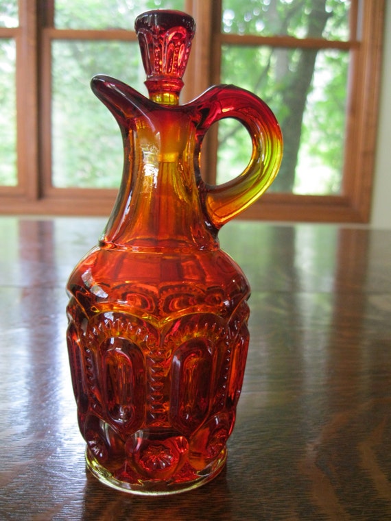 Amberina Depression Glass Decanter Cruet Moon and by MenageAGlass