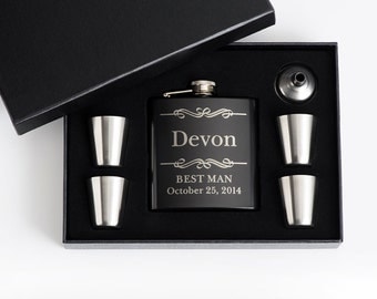 8, Personalized Groomsmen Gift, Engraved Flask Set, Engraved Flasks, Personalized Best Man Gift, 8 Flask Sets