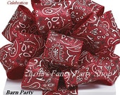 Bandanna print Satin WIRED Ribbon -3 yards 2 1/2 inches wide, Rustic Barn Events, WREATHS, Garland, Floral and Packaging Supply, Gifts,Bow Il_170x135