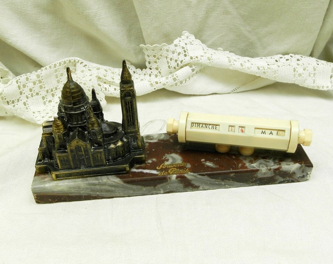 Vintage French Souvenir de Paris Perpetual Calendar with Statue of the Sacre Coeur / French Midcentury Decor/ Parisian Decor/ Souvenir/ Home