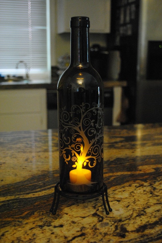 Life of Tree Wine Bottle Lantern Kit Stand & Candle Included