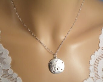 Sand Dollar Necklace, Large Sterling Silver Sand Dollar Necklace, Beach Wedding, Bridesmaid Gift
