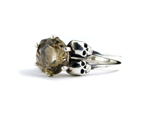 Skull Engagement Ring Silver Jewel Ring White Topaz Skull Ring Goth ...