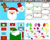 CIJ SALE - Merry Christmas Clip Art - Christmas Clipart Bundle Graphics - Cute, Santa, Reindeer, Snowman, Frames, Stamps, Lights Il_170x135