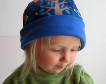 Organic cotton baby/ toddler/ child beanie hat in Night Fox with orange or blue - il_214x170.546133067_h2wv