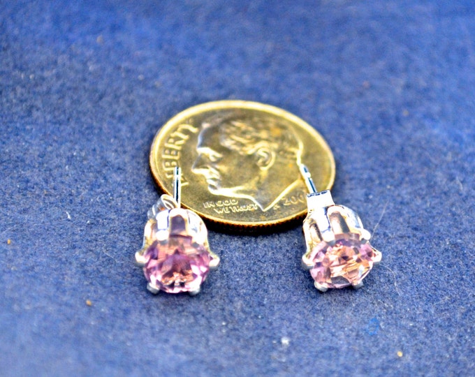 Amethyst Studs, Natural, 6mm Round, Set in Sterling Silver E446