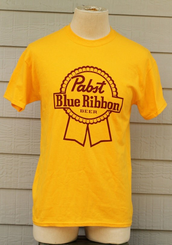 Pabst Blue Ribbon Beer PBR yellow tshirt tee by drakulvintage