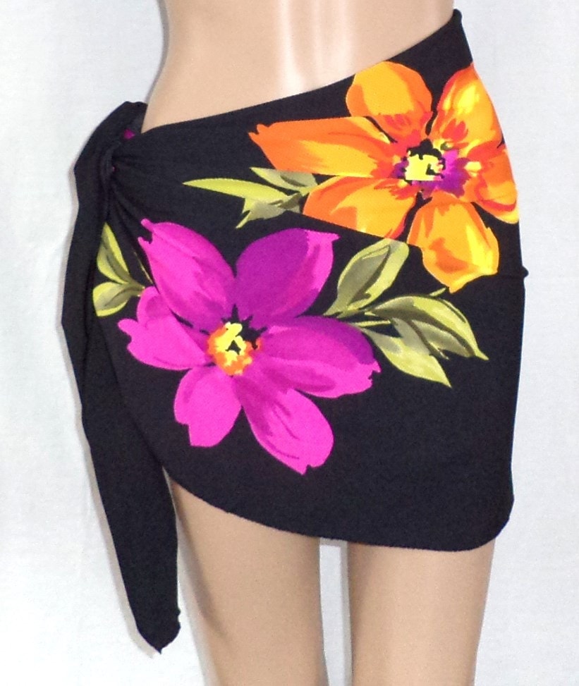 Sarong Coverup Bathing Suit Wrap Black with by TrudyClaireDesigns