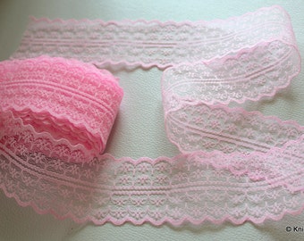 Pink Embroidered Net Lace Trim Ribbon 40mm wide