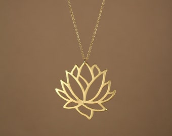 Lotus necklace - gold lotus flower necklace - blooming flower - lotus - a 22k gold overlay lotus flower on a 14k gold vermeil chain