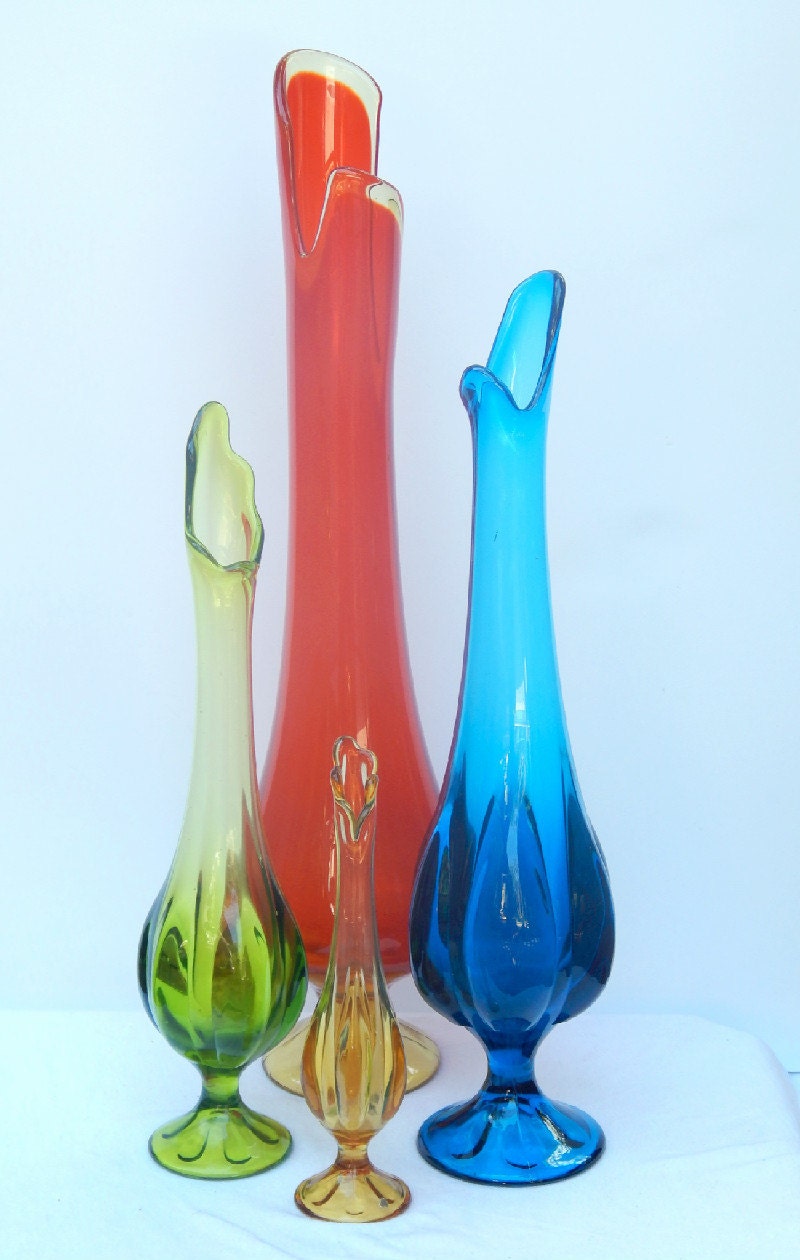 Vintage Mid Century Glass Vases Set Of Four