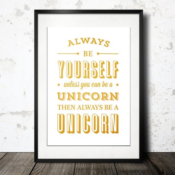 Cyber Monday Typography Print White Gold Unicorn by paperchat