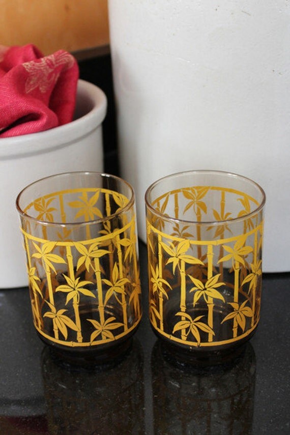 Pair of Bamboo Printed Drinking Glasses