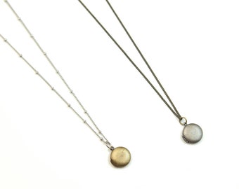 TINY ROUND LOCKET Necklace / Simple Locket Necklace / Antique Long Necklace / Small Pendant Necklace / Keepsake Necklace / Bohemian Fringe