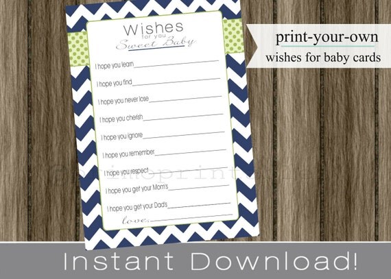 Baby Shower Wishes for Baby boy navy blue chevron and green INSTANT DOWNLOAD diy digital printable file print your own , babyshower Il_570xn