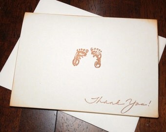 Baby Shower Thank You Note Card Set Baby Footprints, Gender Neutral Footprints Baby Shower Thank You Cards, Baby Shower Cards