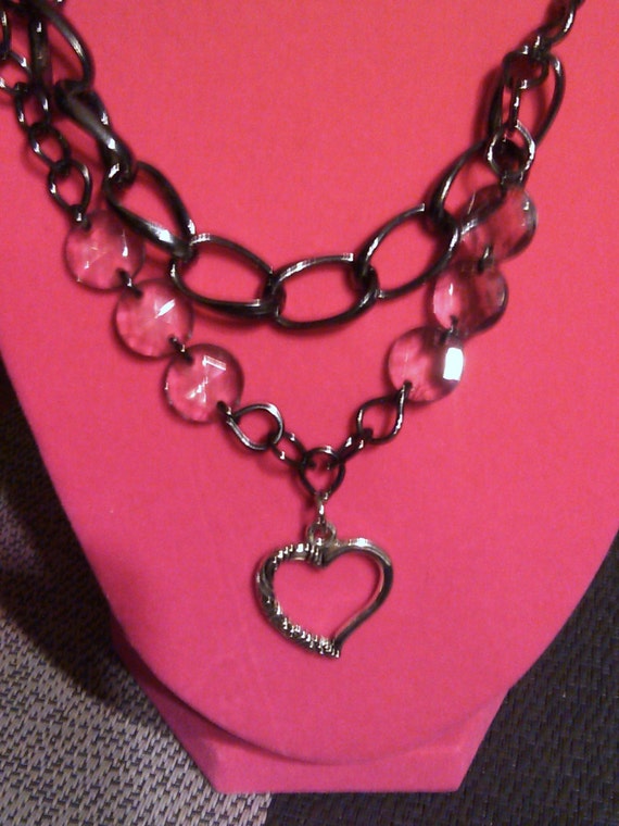 Heart double chain link necklace
