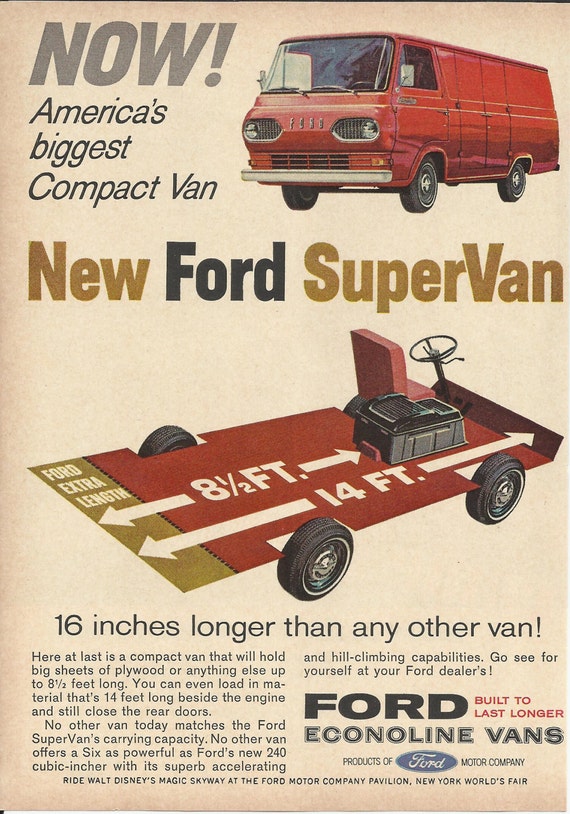 Ford Econoline Van Original 1965 Vintage Ad Color Illustration