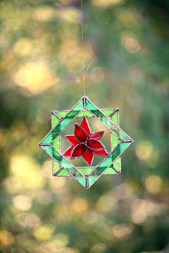 Stained Glass Suncatcher Christmas Poinsettia 3d Quilt