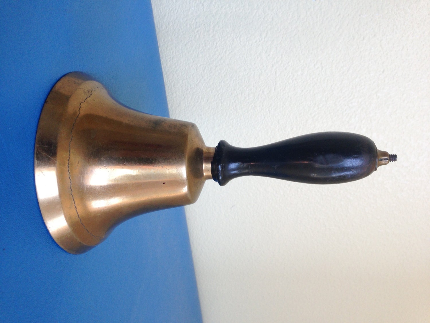 Antique Brass School Teachers Hand Bell w/Wooden by NVMercantile