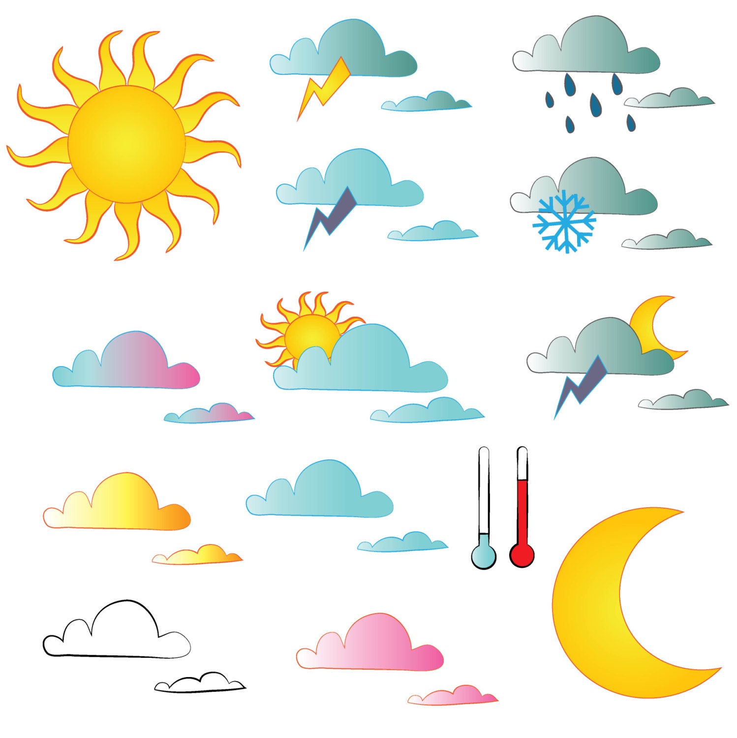 15 Weather Digital Clip Art Elements for Scrapbooking Food