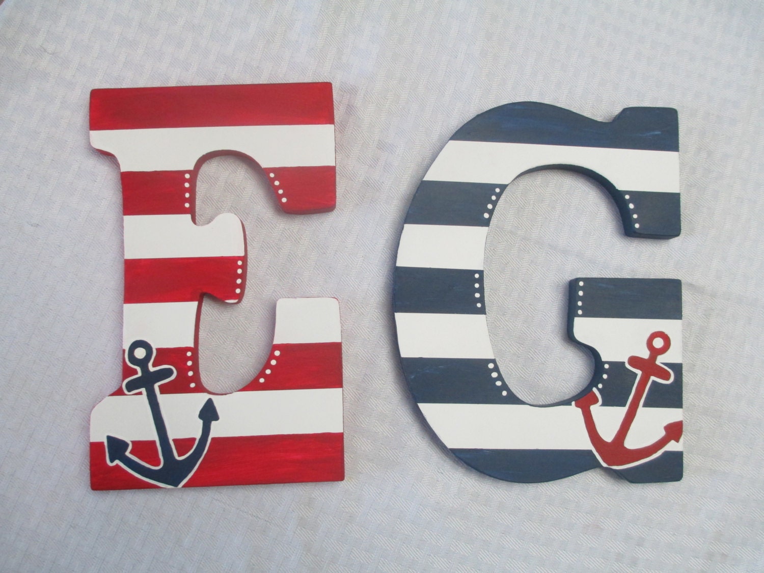 Nautical Wooden Initial with Anchor Detail