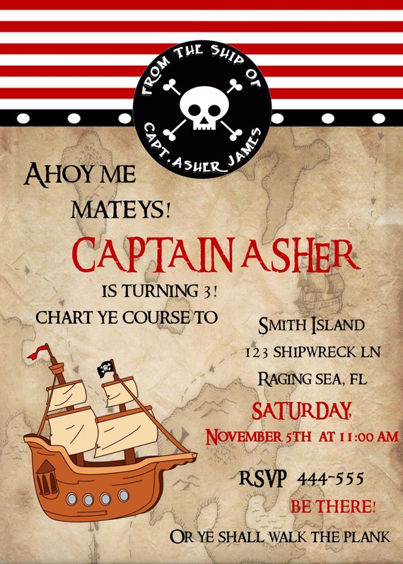 Items similar to Ahoy Me Mateys - Pirate Invitation - DYI Printables ...