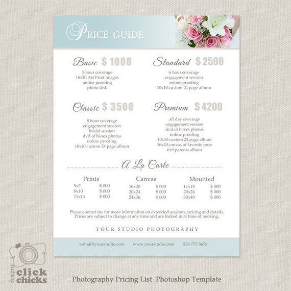  Wedding  Photography  Package  Pricing List Template