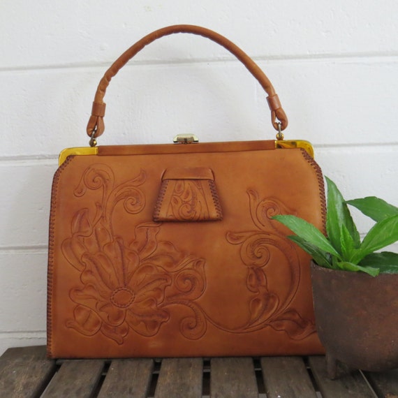 Vintage Justin Leather Purse Hand Tooled Purse Western by StellaVi