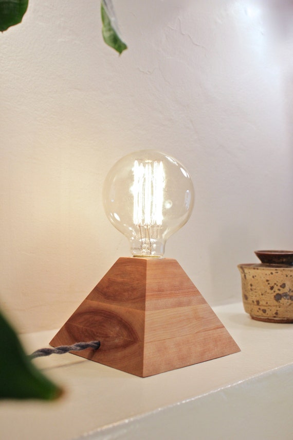 Items similar to birch pyramid lamp // exposed edison bulb ...