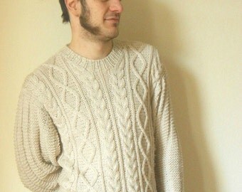 Fisherman sweater, hygge cable knit Sweater in Pure Merino wool, aran style jumper, custom made, unisex cable stitch made to order sweater