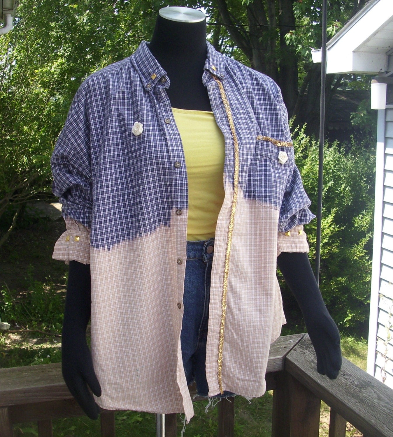 Upcycled Flannel Shirt Studded Flannel Oversized Shirt