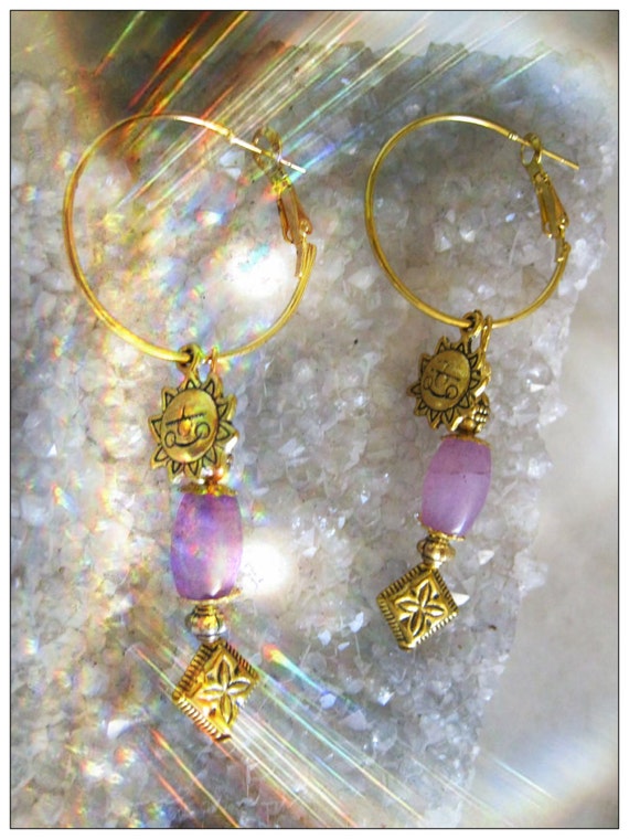 Handmade Gold Earrings with Amethyst & Sun by IreneDesign2011