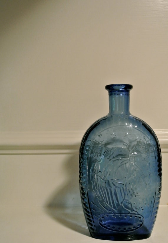 Vintage Deep Blue Oval Bottle by TheChippedCup on Etsy