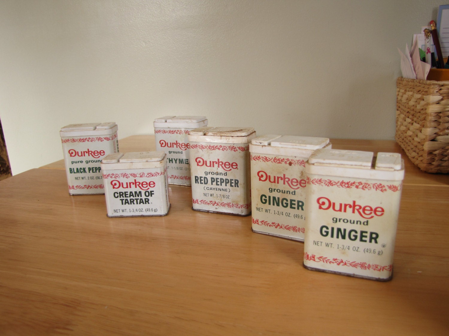 Vintage Durkee Spice Tins Lot of 6 tins