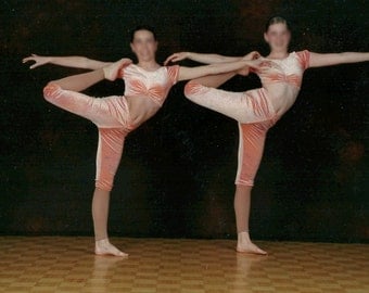 Acrobatic Dance Costume, Pastel Orange Two Piece Costume with Front Pinched Detail, Jazz or Lyrical Costume